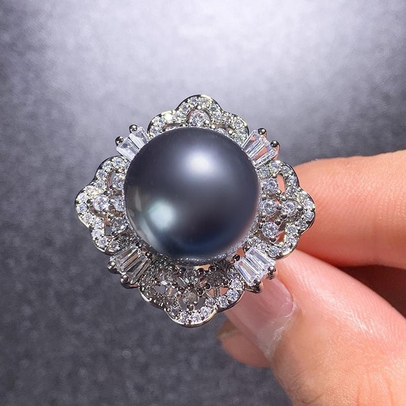 European and American retro inlaid Austrian fritillary pearl inlaid with gray pearl temperament women's suit 16mm14mm
