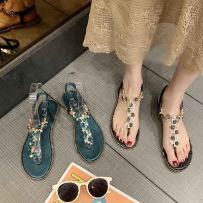 Flip-flop Sandals 2021 Summer New Fashion Ladies Flat Sandals Bohemian Rhinestone Beach Shoes