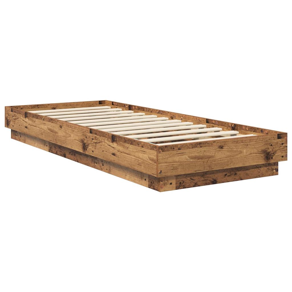 LED Bed Frame in Rustic Wood Look 80 x 200 cm Engineered Wood