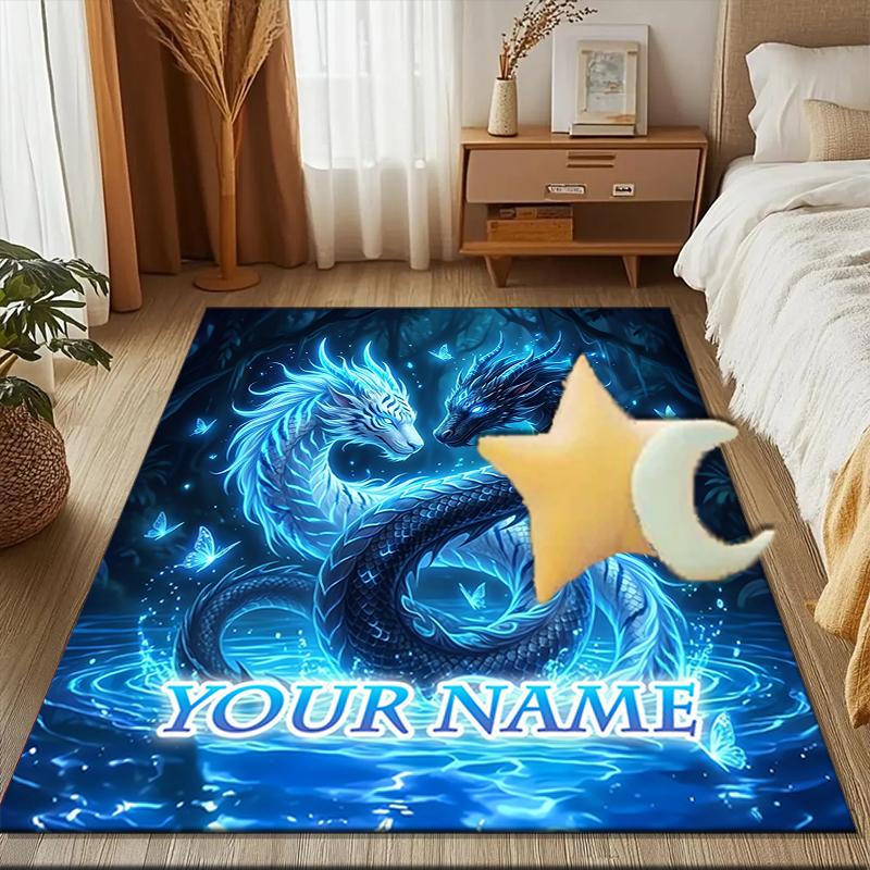 1PC Custom Name Ethereal Dragons Mystic Forest Theme Floor Mat Ideal for Living Room, Game Rooms, Office, Bedroom,Floor Mat Playful Design
