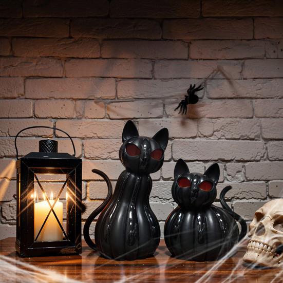 Black Cat Figurine Halloween Table Centerpiece Resin Cat Statue with Spooky Eyes for Party Home Mantel Shelf Decor Cat Lover Gift
