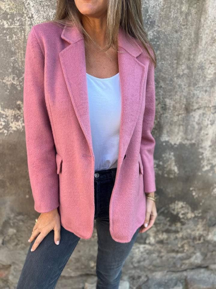 2025 Women's Casual Woolen Overcoat with Turn-down Collar and Buttoned Faux Pockets - Autumn/Winter Collection