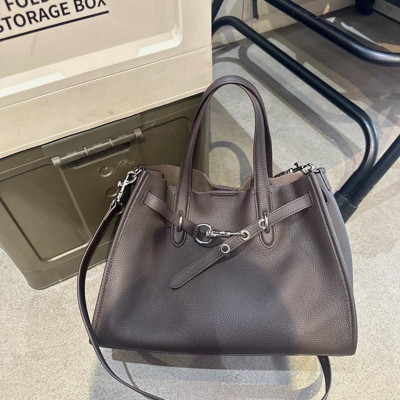Tote Bag Women's 2025 New Leather First Layer Cowhide Versatile Premium Large-capacity Shoulder Portable Messenger Commuter Bag