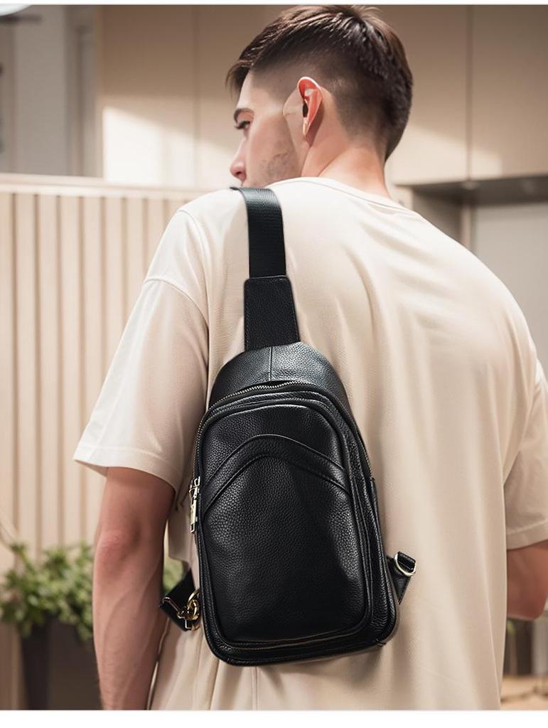 DUJIANG Men's Retro Leather Crossbody Bag - Large Capacity, Multifunctional Commuter Shoulder Bag