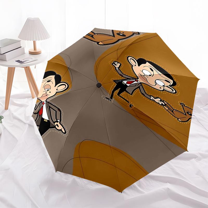 Ombrello da Viaggio a Tema Mr. Bean - 8 Stecche, Apertura e Chiusura Automatica, Design Pieghevole Portatile, Ombrello Compatto ed Elegante Adatto per Esterni