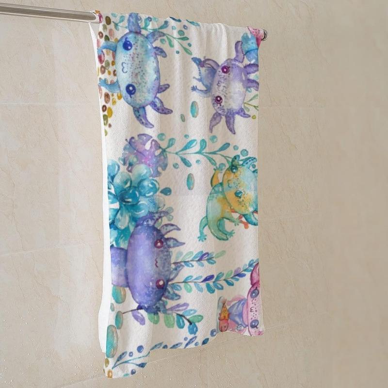 Quick-Dry Axolotl Beach Towel Flat Print Large Microfiber Feel Bath Towel for Yoga Gym Outdoor Seaweed Coral Pattern Decor