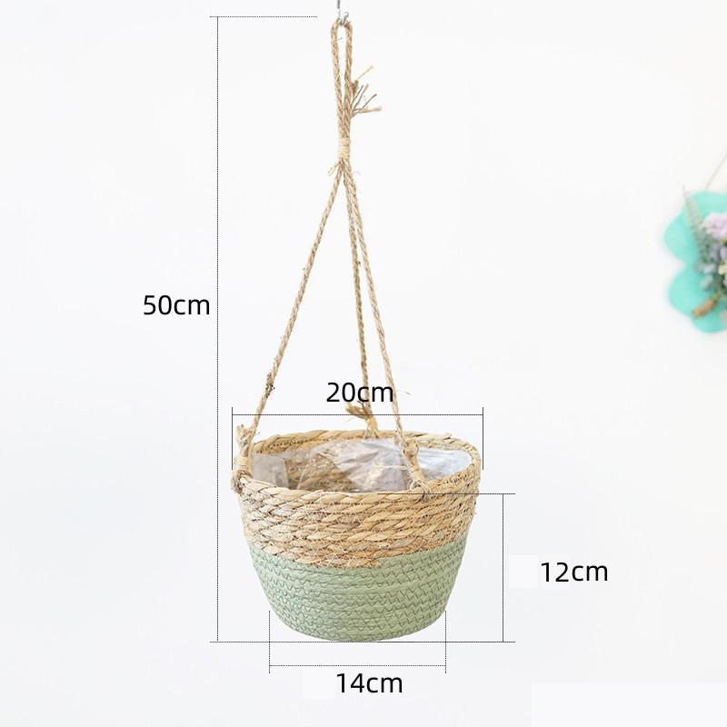 Stroh Hängender Korb Hanfseil Geflochtene Blumenkörbe Topfpflanzen Blumentöpfe