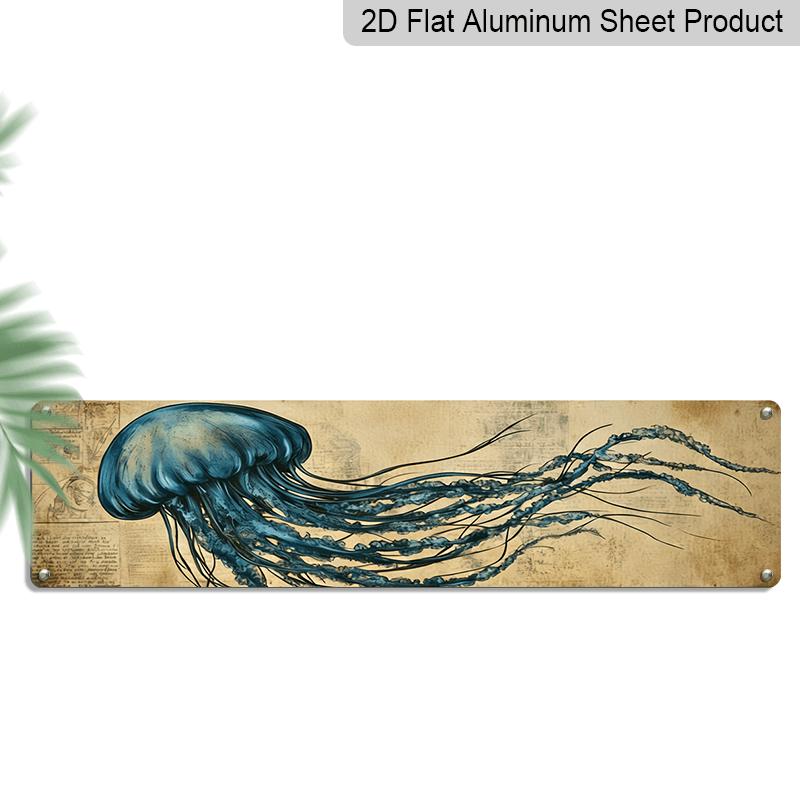 

2D Flat, 1pc 2D Artistic Jellyfish Aluminium Decorative Sign Ocean Pattern Wall Art Coastal Wall Decor for Bathroom, Beach House, Coastal Home 40cm x 10cm