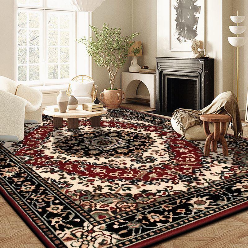 Red Black Vintage Persian Non-slip Fluffy Rug Decoration Locker Room Stain Resistant Mat Large Area Short Velvet Sofa Carpets