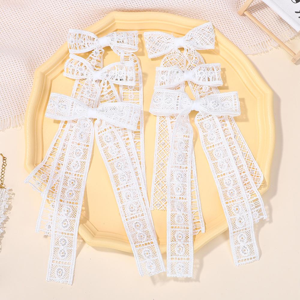 20Pcs/lot random long tail lace bowknot hair clips girls ponytail hair gripes sweet women fresh wedding dress boutique barrette