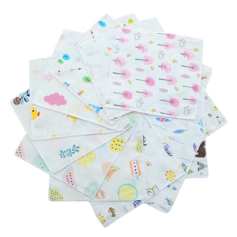 4 Layer Pure Cotton Gauze Square Towel Printed Baby Handkerchief Soft Absorbent Infant Bib Washcloth For Kids