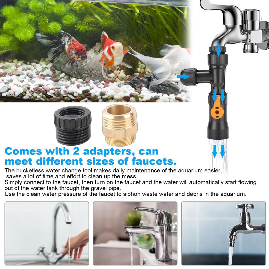 Faucet Water Changer, Easy Aquarium Water Replacement Water Changer Faucet Connector Nozzles Pump with 2 Faucet Adapters Plastic