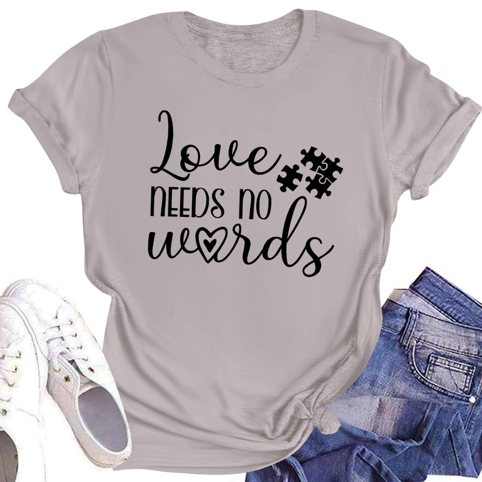 

Женская повседневная футболка с короткими рукавами и круглым вырезом с принтом и буквенным топом L