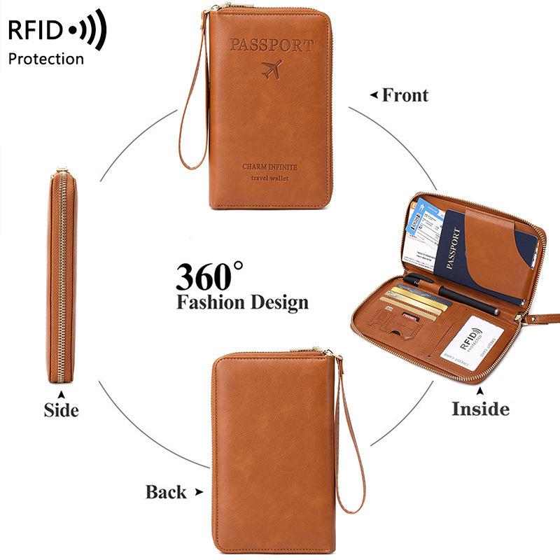 Cross-border RFID Passport Holder & Travel Document Bag with Zipper