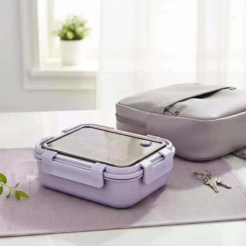 800ml Lunch Box Stainless Steel Bento Food Container Leakproof Pink Green Purple