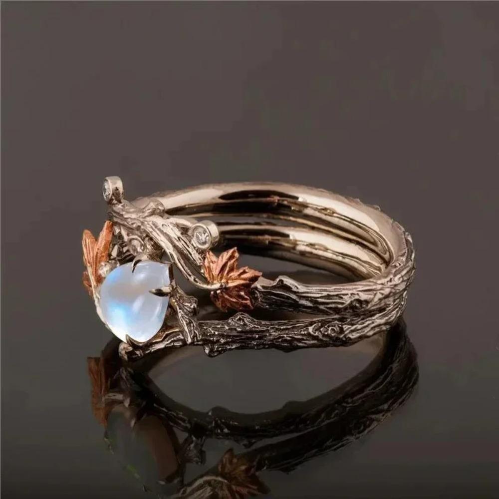 Luxus Vintage Baumzweig Ahornblatt Doppelring Damen Herren Weißer Zirkon Feiertag Hochzeit Verlobungsparty Schmuck