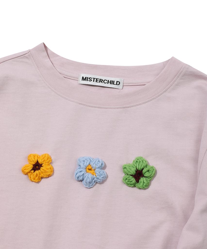 MISTER CHILD Crop Crochet Long Sleeve Pink