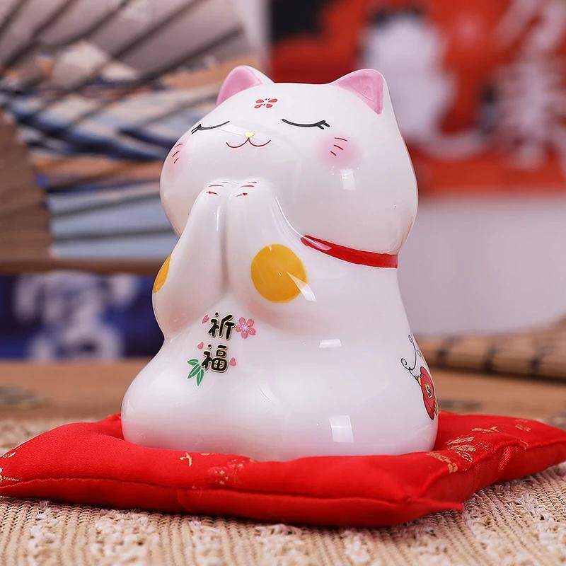 4,5 Inch Keramische Maneki Neko Gelukskat Spaarpot Muntpot Huisdecoratie Ornament FENG SHUI Beeldje