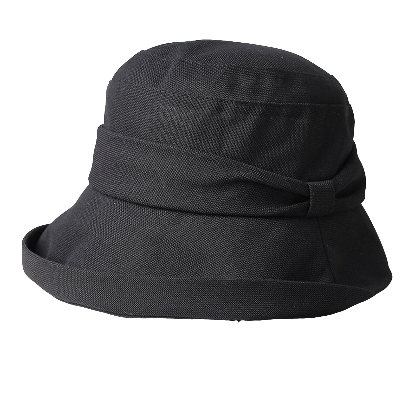 

Летний лен для широкого летнего солнца с УФ-защитой, стройнящий, стильный G0199 [Karsaer] шляпа, хлопок, женский, складной, поля, защита, дышащий, шляпа, лента, чёрный