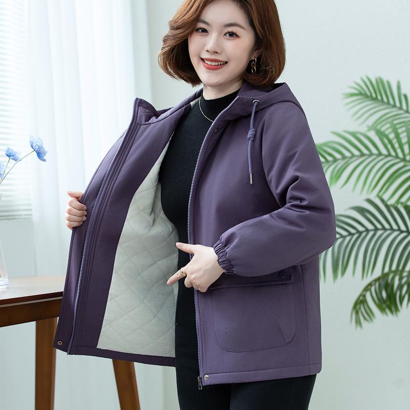 

Женская универсальная куртка с капюшоном и хлопковой подкладкой на весну/осень 2025 - Новая мода, короткая, тренд больших размеров. XL фиолетовый