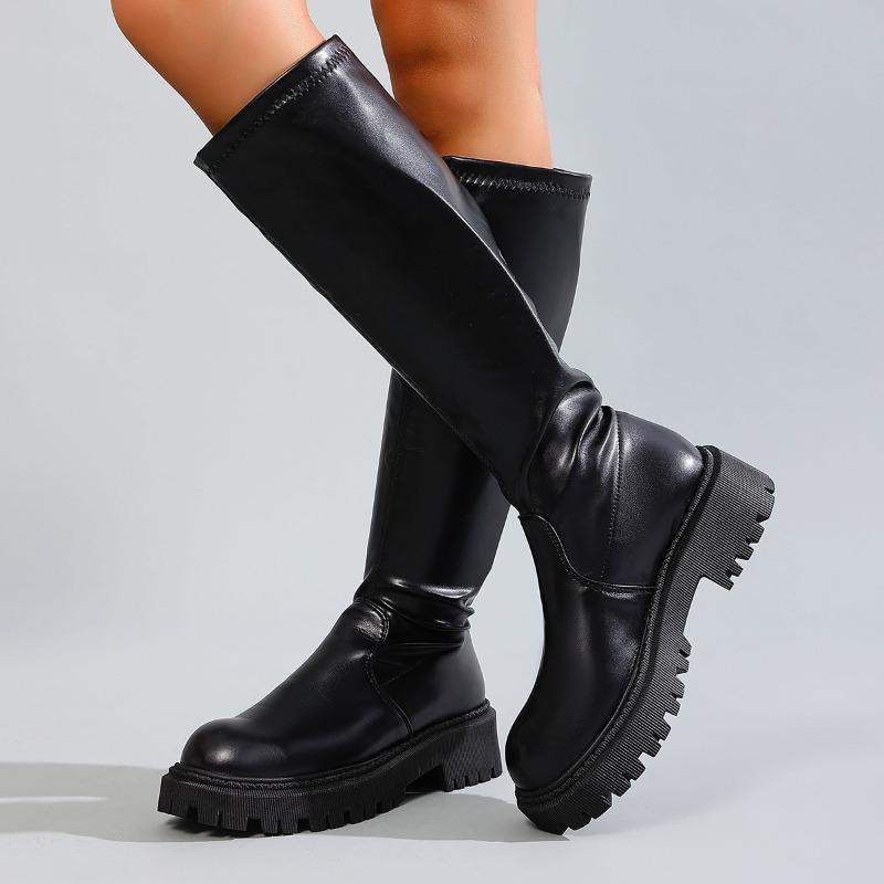 Women's Thick-Soled Riding Long Boots, Over-The-Knee Style, Slimming European Fit, Available In Large Sizes.
