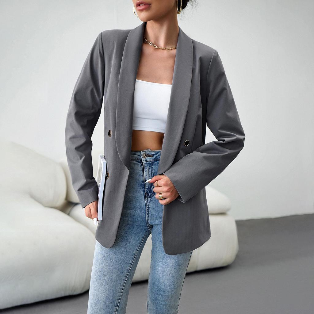 Women's Autumn Winter Solid Color Long Sleeve Casual Button Temperament Commuter Blazer Suit