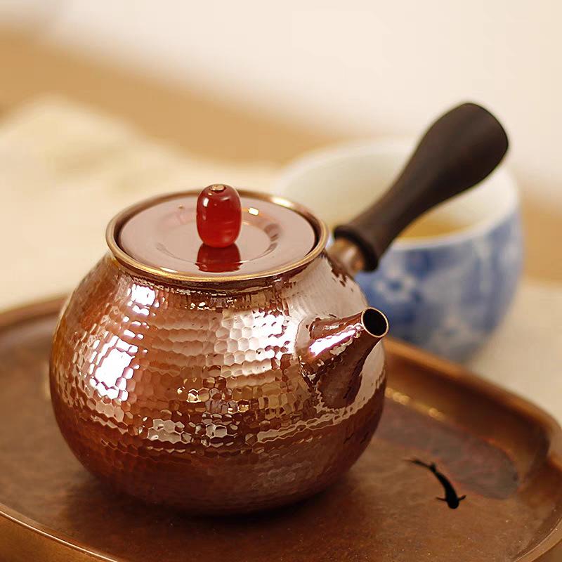 Handmade Purple Copper Side Handle Teapot Gongfu Tea Set Boiling Kettle Copper Teapot for Brewing Tea