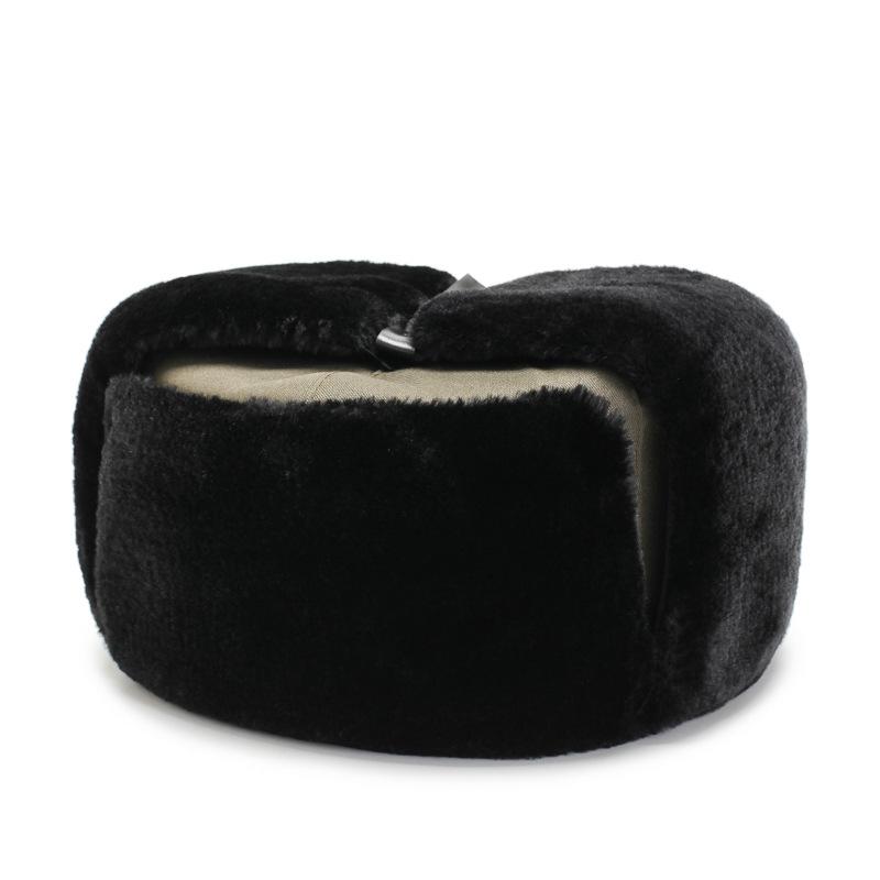 

Men s middle-aged round hat outdoor velvet Lei Feng hat thickened warm ear protection versatile casual windproof cotton hat Adjustable чорний