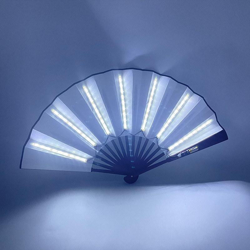 Foldable Hand Fan With Led Light Glowing Fluorescent Discoloration Fan For Night Performance Dj Bar Club Room Party Decoration