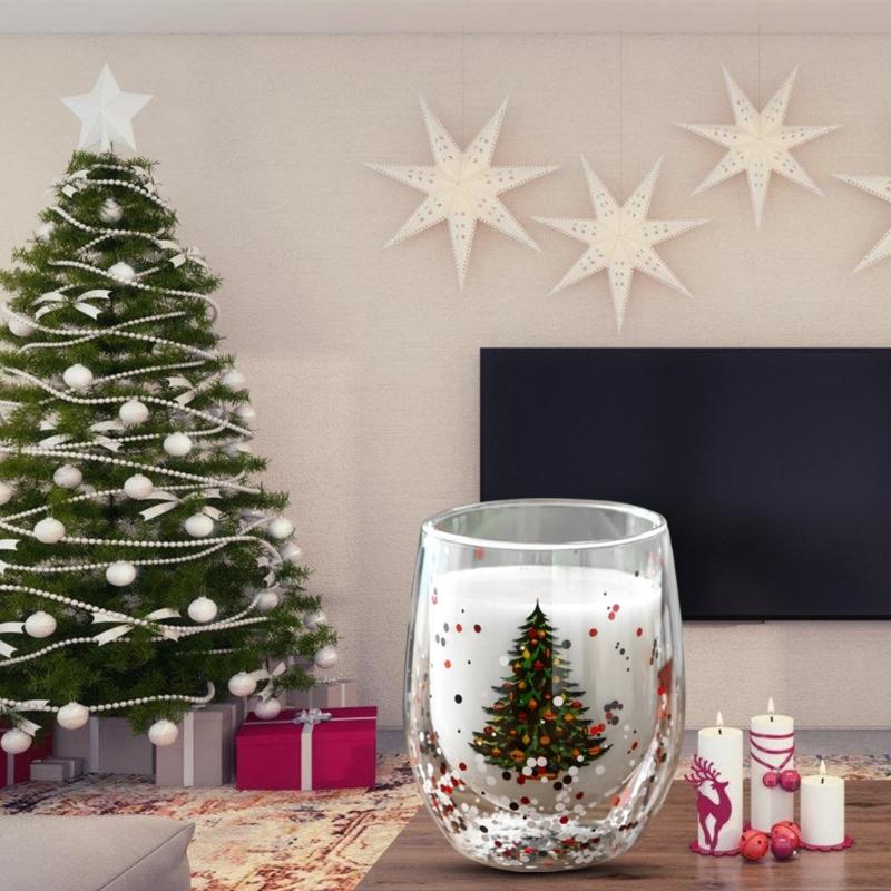 Saisonales doppelwandiges Getränkeglas Trinkbecher 300ml Hitzebeständig Kaffee-Trinkgeschirr Weihnachts-Tischdekoration