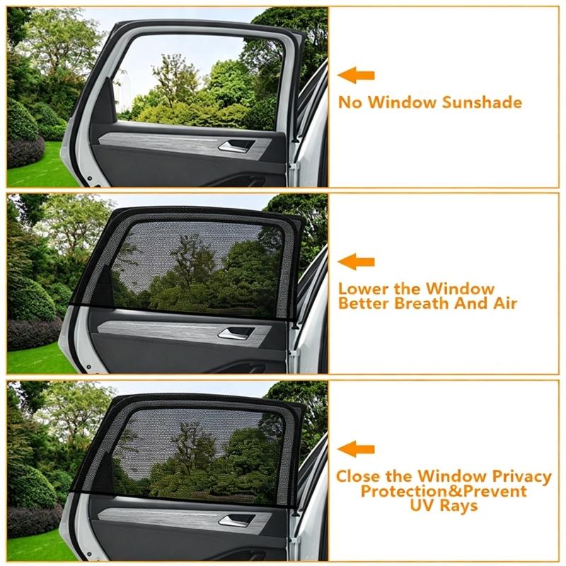 Car Side Window Screen Cover Pair, Mesh Layer for Waiting Stops, Open Window Use and Mild Side Light Control Travel