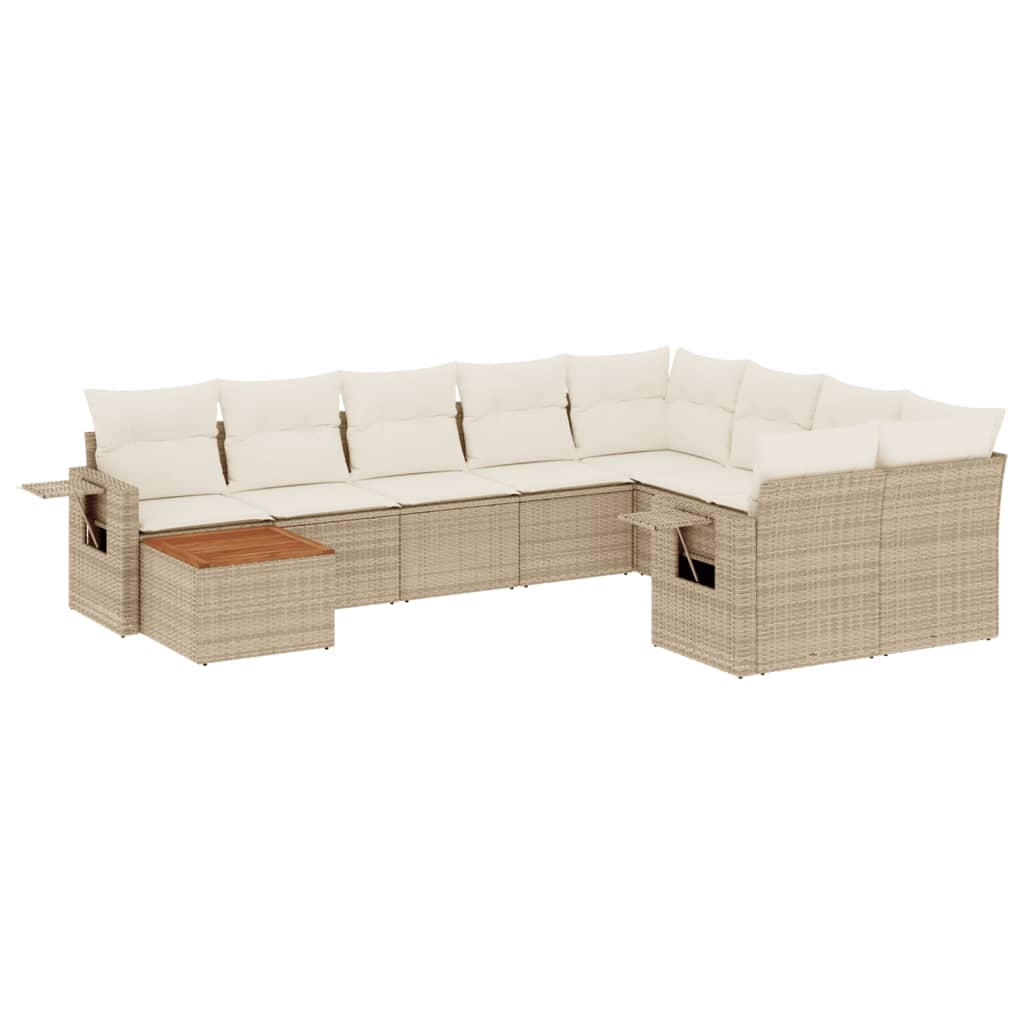10 piece Garden Sofa Set with Cushions Beige Poly Rattan