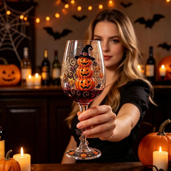 Unique Cup Halloween Wine Glass, Spooky Ghost Cat Witch Pumpkin Drinking Glass for Artistic Kitchen Drinkware Wines, Cocktails, Spirits, Holiday