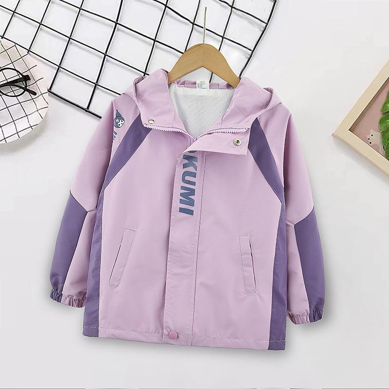 Girls Color Block Waterproof Hooded Outdoor Casual Windbreaker Jacket