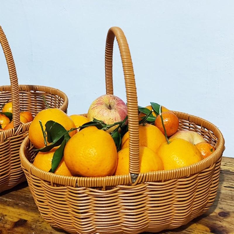 Handwoven Florals Basket Practical Eggs Fruit Storage Basket Flower Baskets with Handle Elegant Ornaments for Women Girl
