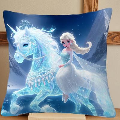 Frozen Elsa Riding Unicorn Pillow Cover: Magical and Delightful Decor Sofa Cushion Cover, Bedroom Room Home Decoration
