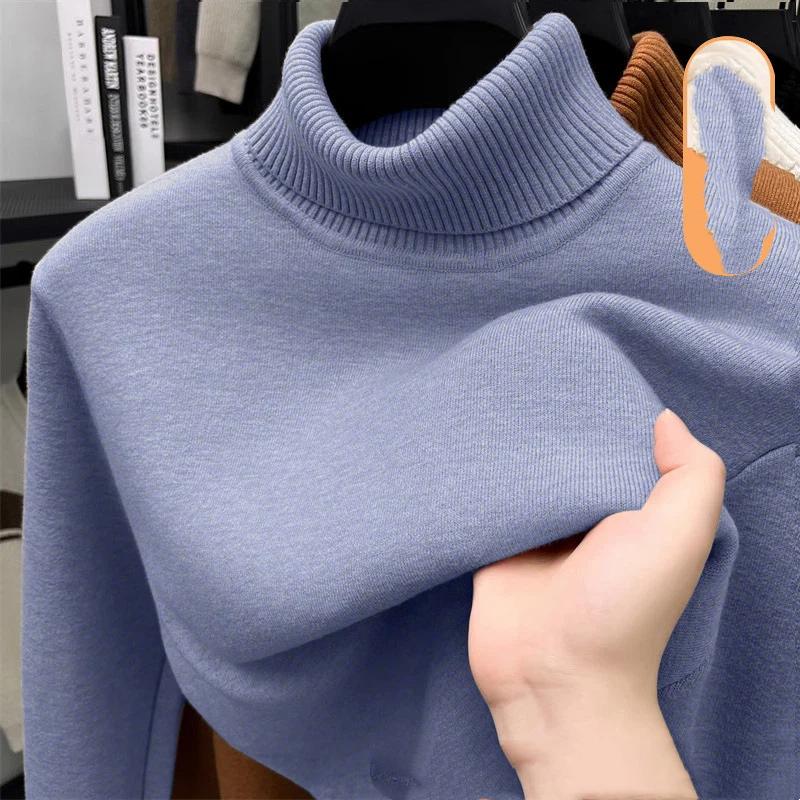 Pánský podzimní a zimní svetr s hřejivou sametovou podšívkou a vysokým límcem