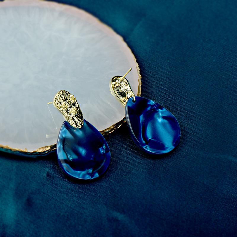 Retro Blue Water Drop Shaped Panel Earrings for Women  New Korean Elegant Women's Drop Earrings Temperament Gorgeous Zircon