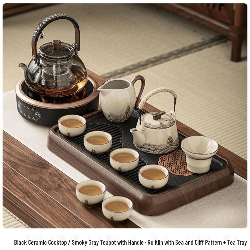 Cha Xun Minimalist Underglaze Ceramic Tea Set with Electric Stove