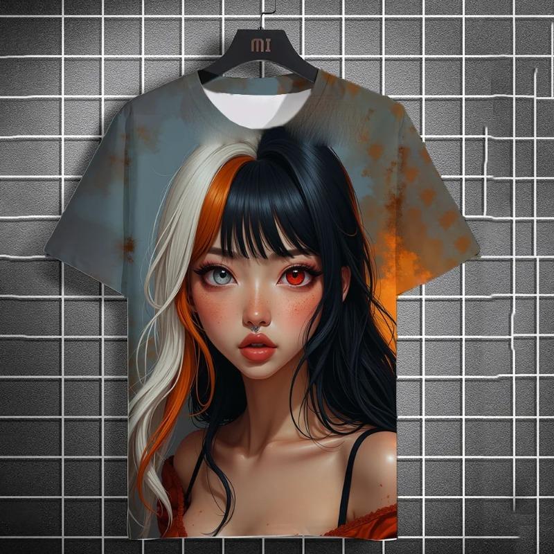 

2025 New Anime Girl Pattern Men s T-shirt 3D Printing Summer XXS