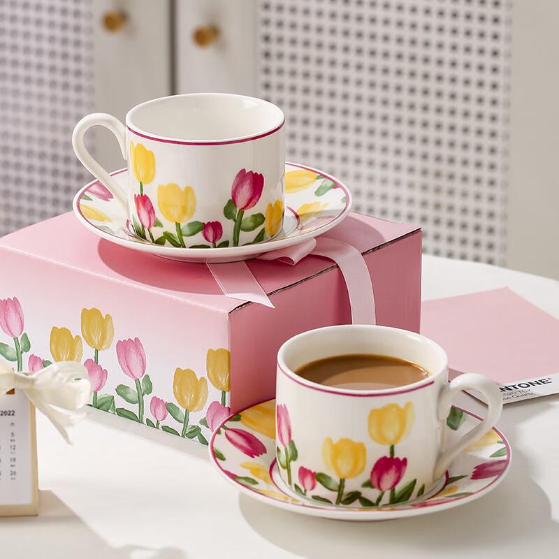 

ZZ Hand-Painted Tulip Ceramic Coffee Cup Set