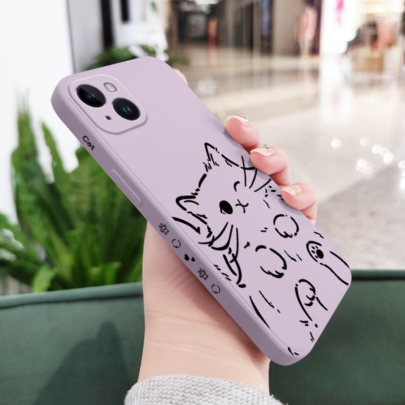 

Умный чехол для телефона с кошкой для iPhone 16 16e 15 14 13 12 11 X XR XS Plus Pro Max Mini Силиконовая крышка iPhone 12 Pro светло-фиолетовый