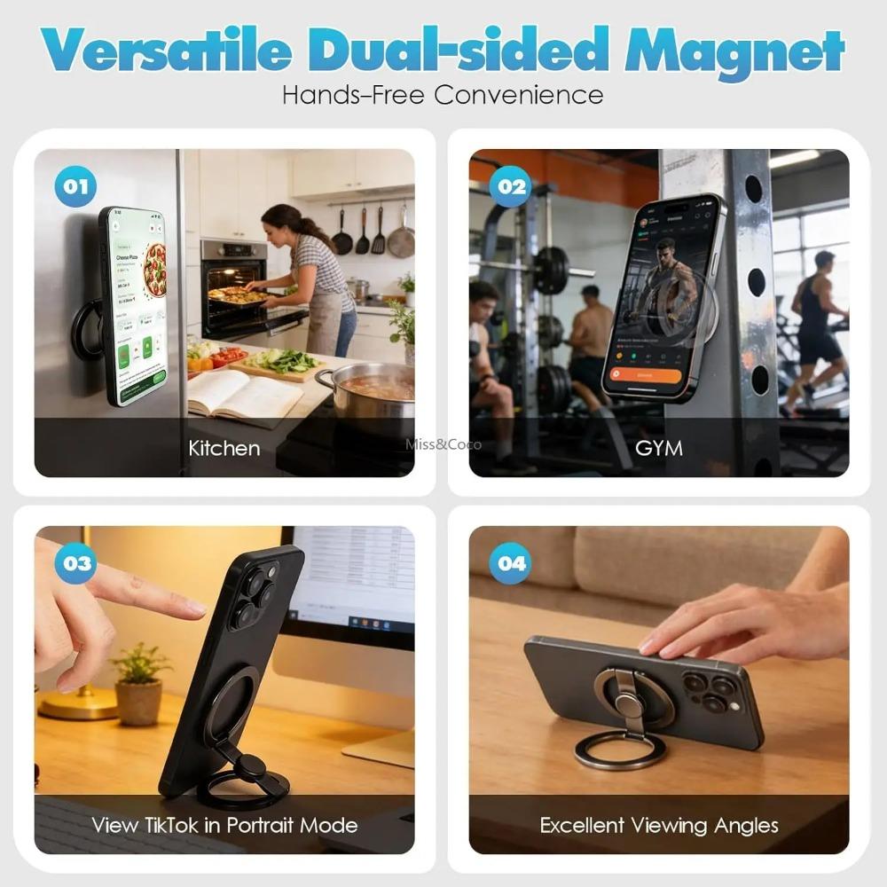 Double-sided Magnetic Rotating Gyroscope Portable Phone Holder Grip for IPhone 17 16 15 14 Pro Max for MagSafe Stand Accessories