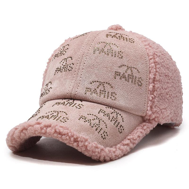 Wool Rhinestone Letters Baseball Cap for Men Women Winter Outdoor Warm Sports Cap
