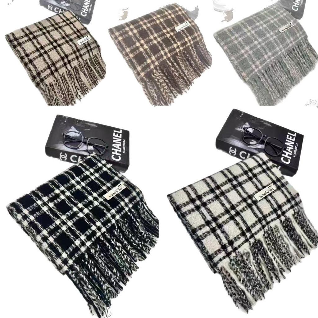 Korean Style Imitation Cashmere Plaid Scarf: Women's Vintage Warm Tassel Shawl, Thick and High-End