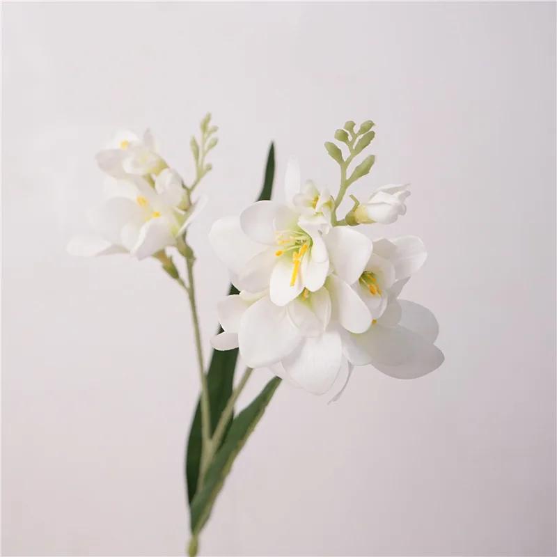 5Pcs Artificial Real Touch Fragrant Snow Orchids Flowers Wedding Decor Floral Party Home Decoration Fake Flowers Freesia Orchid