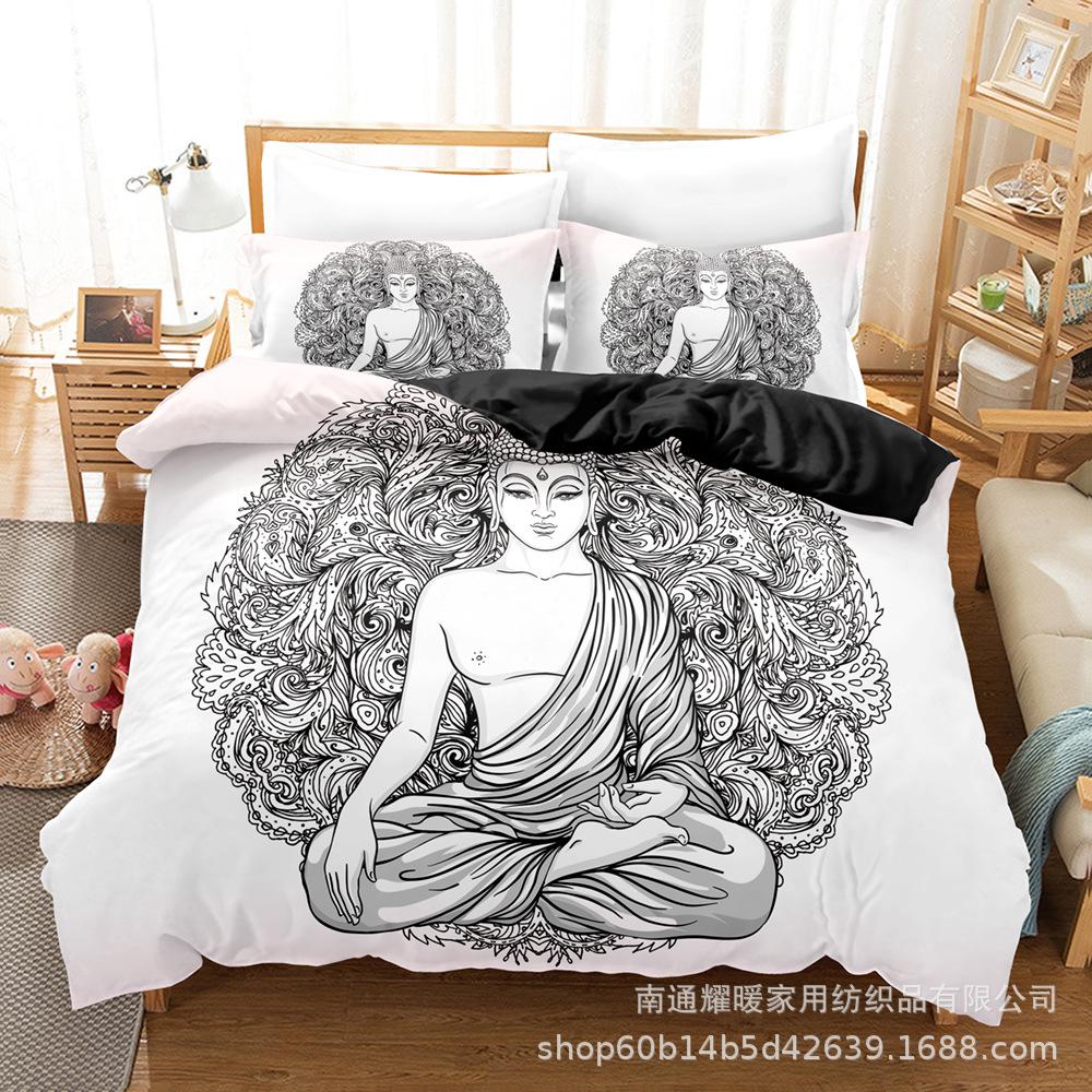 3D Digital Printing Bedding Four-Piece Set Three-Piece Set Buddha Statue Bed Sheet Quilt Pillow