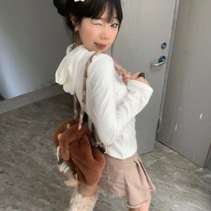 2KWEIRD Japanese Y2k Hooded T-shirt Grunge Aesthetics Green Long Sleeve Tee Shirt Vintage Harajuku Hooded Tops 2000s Streetwear