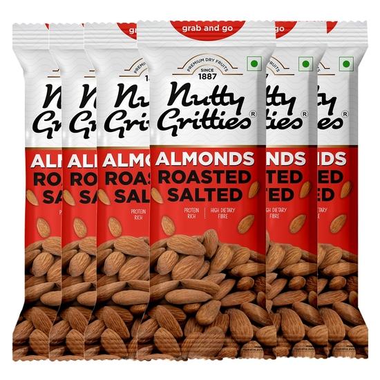 Nutty Gritties Grab And Go California Almonds Roasted, Lightly Salted | 240g (Pack of 6, 40g each) 240GM
