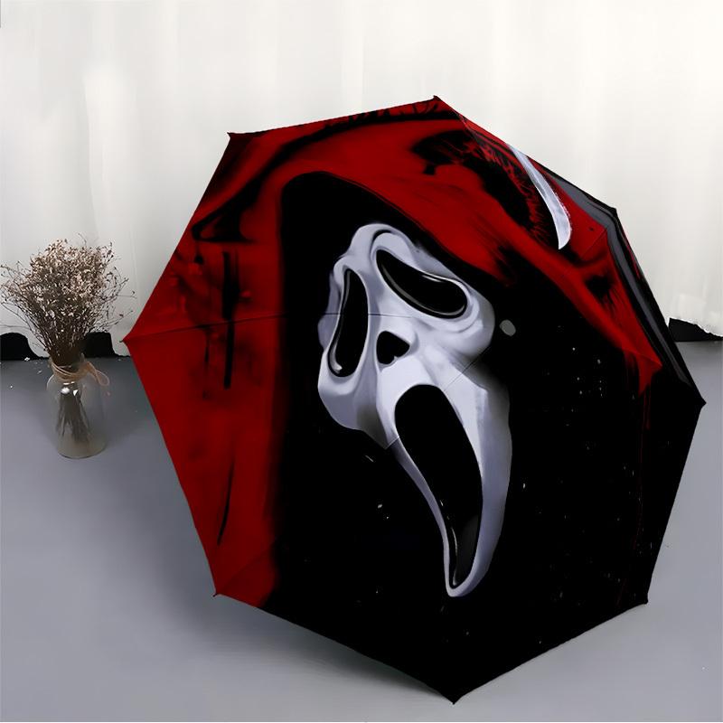 1pc Scream Mask Automatic Open/Close Umbrella Folding Umbrella, Portable Compact Travel Umbrella, Birthday/Christmas GiftL1110y24